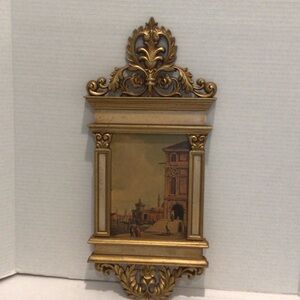 Ornate Gold Framed Wall Art vintage 1960 Syroco featuring scene of Venice Italy